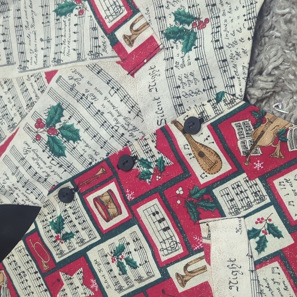 JLN USA L Christmas music vest button front tie on back glitter mistletoe - Picture 5 of 12